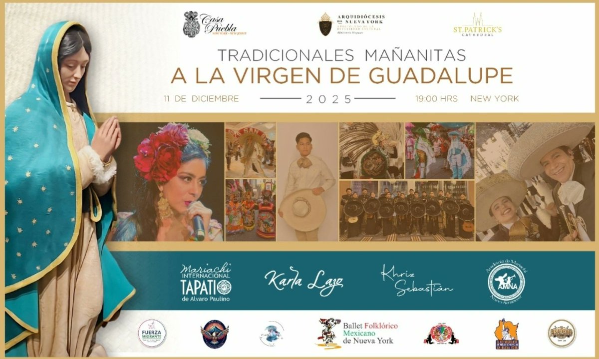 VeronicaR424's tweet photo. 🌹 Invitación Especial a las Mañanitas a la Virgen de Guadalupe 🌹
Desde hace más de 12 años, Don Jaime Lucero, fundador de Casa Puebla NY–NJ, ha impulsado con devoción la tradicional celebración.
📅 Jueves 11 de diciembre de 2025
⏰ 7:00 PM
📍 Catedral de San Patricio, N.Y.
👇👇 https://t.co/bxTtUUxLXh