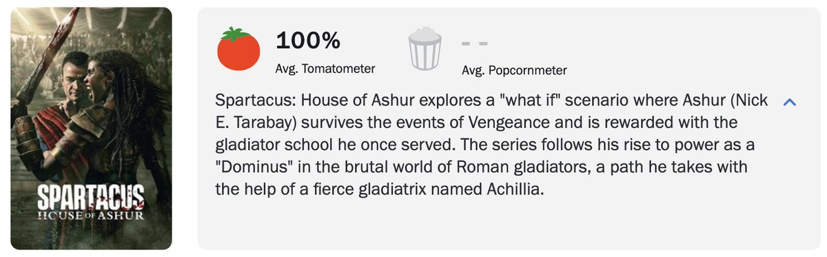 Australia! You can watch SPARTACUS: HOUSE OF ASHUR tonight from 6pm AEDT on Stan (while it's the wee small hours in the US). And NZ, it will be available on ThreeNow beginning tomorrow. The show has a 100% fresh critics' rating on <a href="/RottenTomatoes/">Rotten Tomatoes 🍅</a>.

Michael directed episode 3.