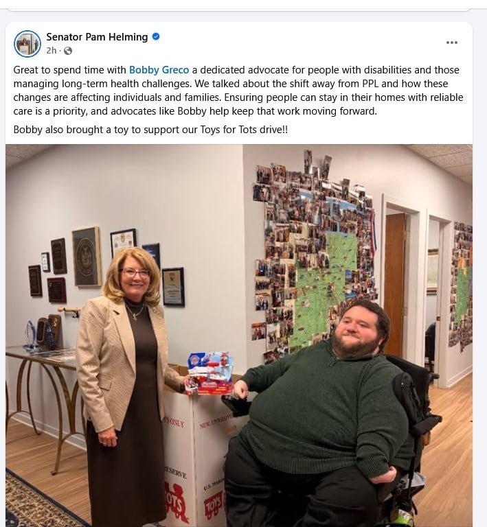 Always great talking with you <a href="/SenatorHelming/">Pam Helming</a>, you are also a great advocate for the disabled.