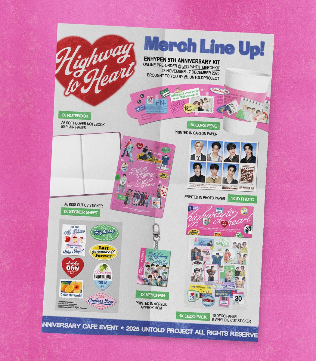 [WW 🌍 GO]
ENHYPEN 5th Anniversary Kit Fanmerch by <a href="/_untoldproject/">Highway To Heart 🛣️💓</a>

full set kit — $8 set

1st payment: items price only (alr inc all fees)
2nd payment: shipping fee to your address

shipping from indonesia
close: 7 Dec, 1 PM (GMT+7)

order via dm ❤️