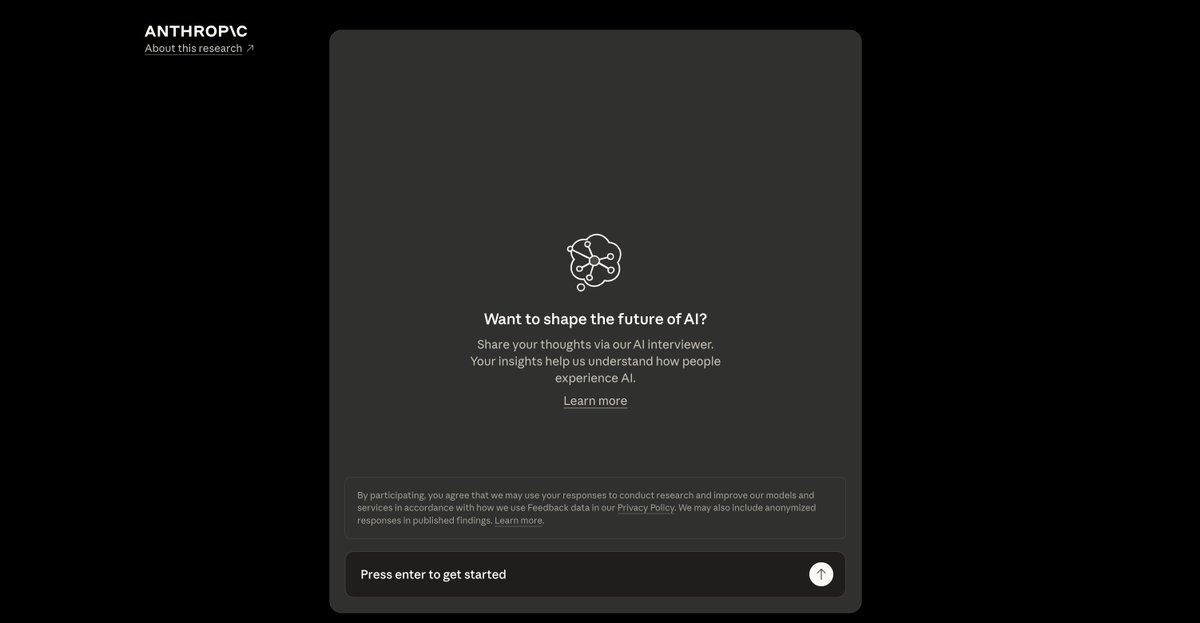 DailyXplorer's tweet image. Anthropic introduced AI Interviewer, an experimental tool designed to collect public perspectives on artificial intelligence. This initiative involved a survey taking approximately 10 to 15 minutes to complete, aiming to gather diverse insights over its operational week.