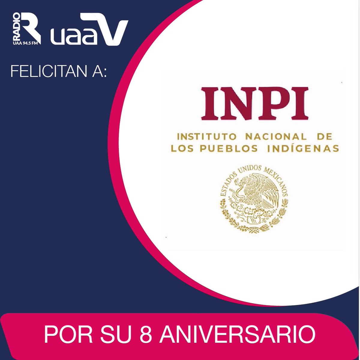 ¡Feliz aniversario!  🎂🥳🥳
Instituto Nacional de los Pueblos Indígenas <a href="/INPImx/">INPI</a> 
Que este día especial esté lleno de alegría, buenos recuerdos y motivos para celebrar. Que sigan llegando muchos años más de éxitos y momentos inolvidables. ¡Felicidades!
