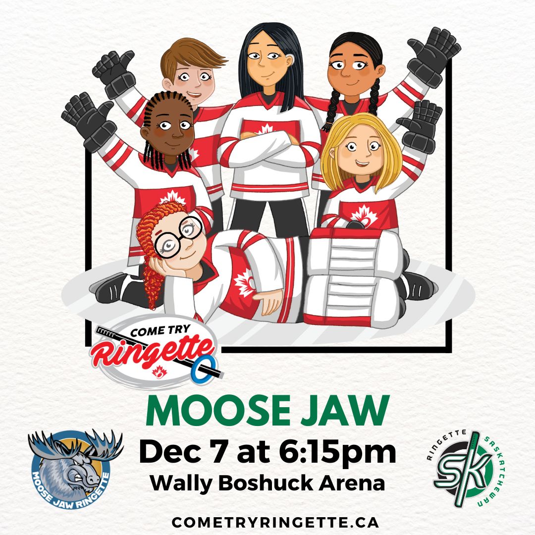 Moose  Jaw is hosting a FREE Come Try Ringette event on Sunday, Dec 7th  at 6:15pm at the Wally Boshuck Arena!  Come on out for a fun evening of  skating and learning about ringette! All ages welcome, no experience  necessary!
Registration is open at cometryringette.ca!