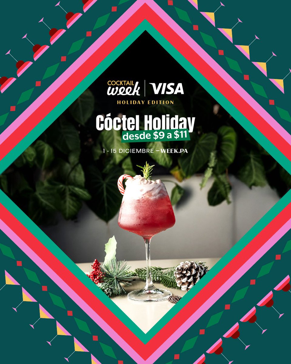✨ Cuando la mixología celebra en grande, llega Cocktail Week <a href="/VisaPA/">Visa Panamá</a> 🥂Holiday Edition. Del 1 al 15 de diciembre, disfruta una línea de cocktails diseñados solo para esta edición festiva. 🎉💫 Más detalles en week.pa/cocktail/