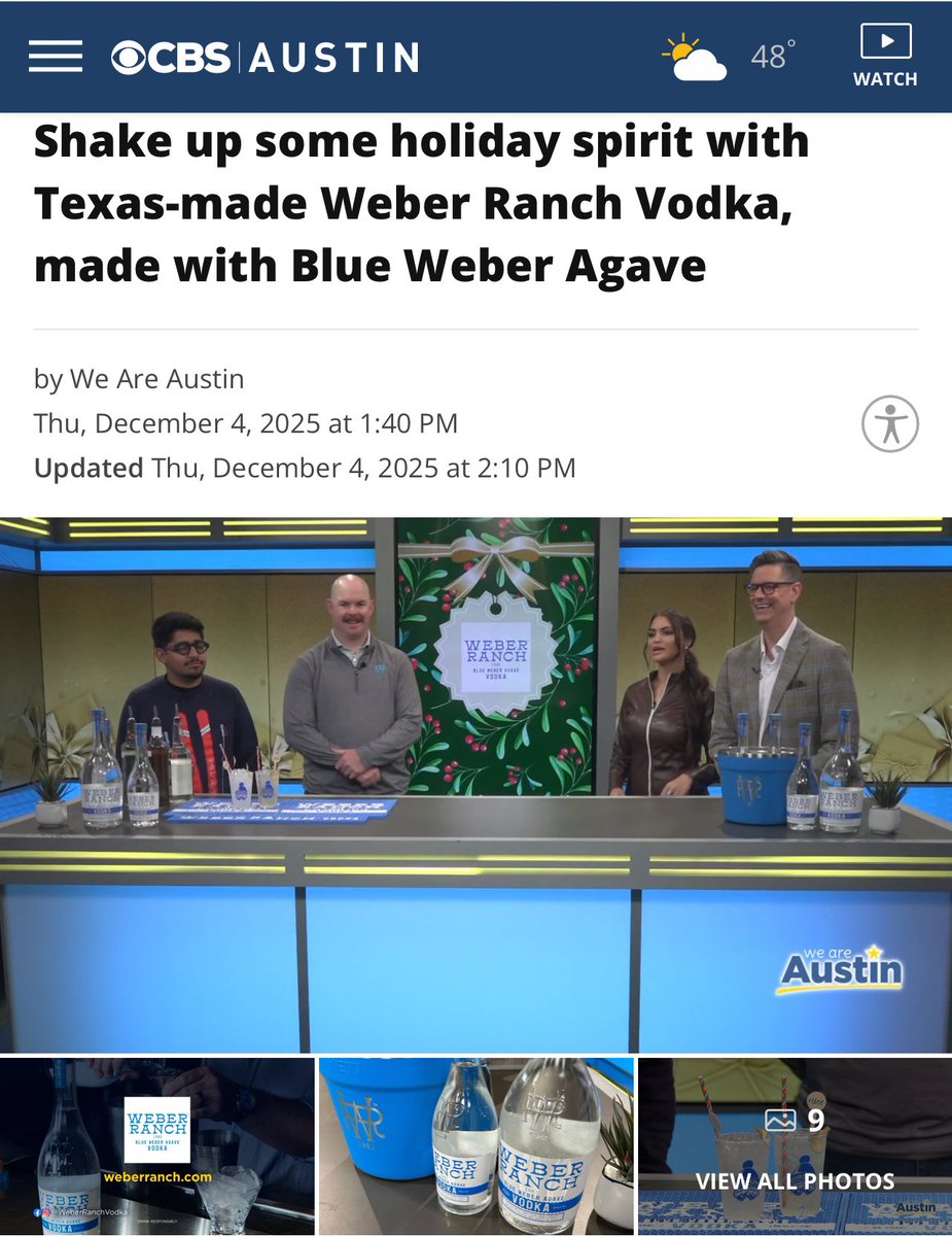 WeberRanchVodka's tweet photo. Thank you for the fun holiday segment today @weareaustin! ❄️🍸 Watch the clip here! https://t.co/BtjJKkm7B7 https://t.co/KmKCnvoL8l