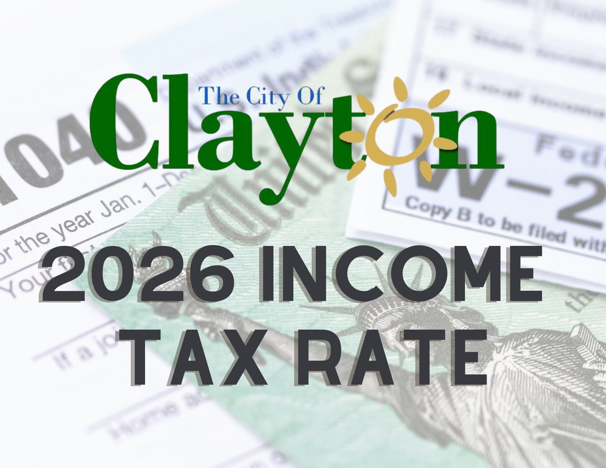 CityofClaytonOH's tweet photo. 📬 Income tax update letters are on the way to all Clayton residents &amp; businesses.
New rate Jan 1, 2026: 2.50% (with 100% resident credit).
More info at https://t.co/4EHAMWM2kb. https://t.co/EACiPCqG4y
