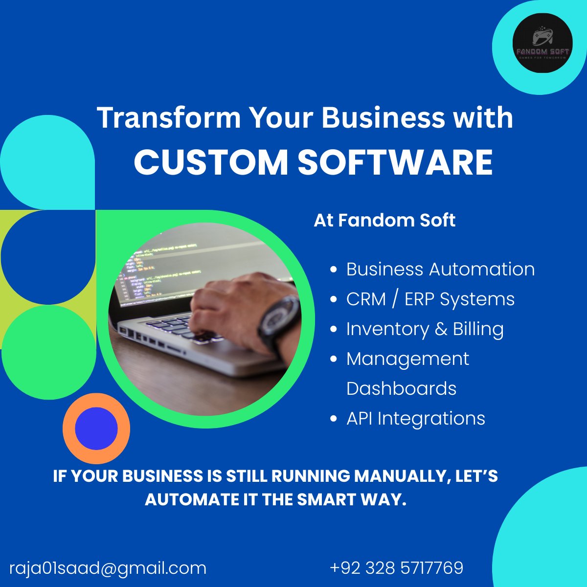 shadow01iwt's tweet photo. Transform Your Business with Custom Software
✔ Business Automation
 ✔ CRM / ERP Systems
 ✔ Inventory &amp; Billing
 ✔ Management Dashboards

If your business is still running manually, let’s automate it the smart way.

Email: raja01saad@gmail.com
Whatsapp: +92 328 5717769 https://t.co/jCXRAJzbys