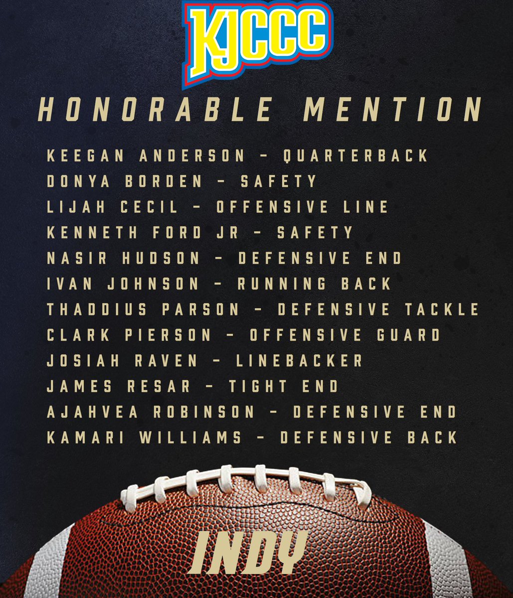 DreamU_IndyFB's tweet image. 🎊 Congratulations 🎊 to our players on the KJCCC Football - All Conference awards. Well deserved! 🏴‍☠️#HoistTheColors 🏴‍☠️