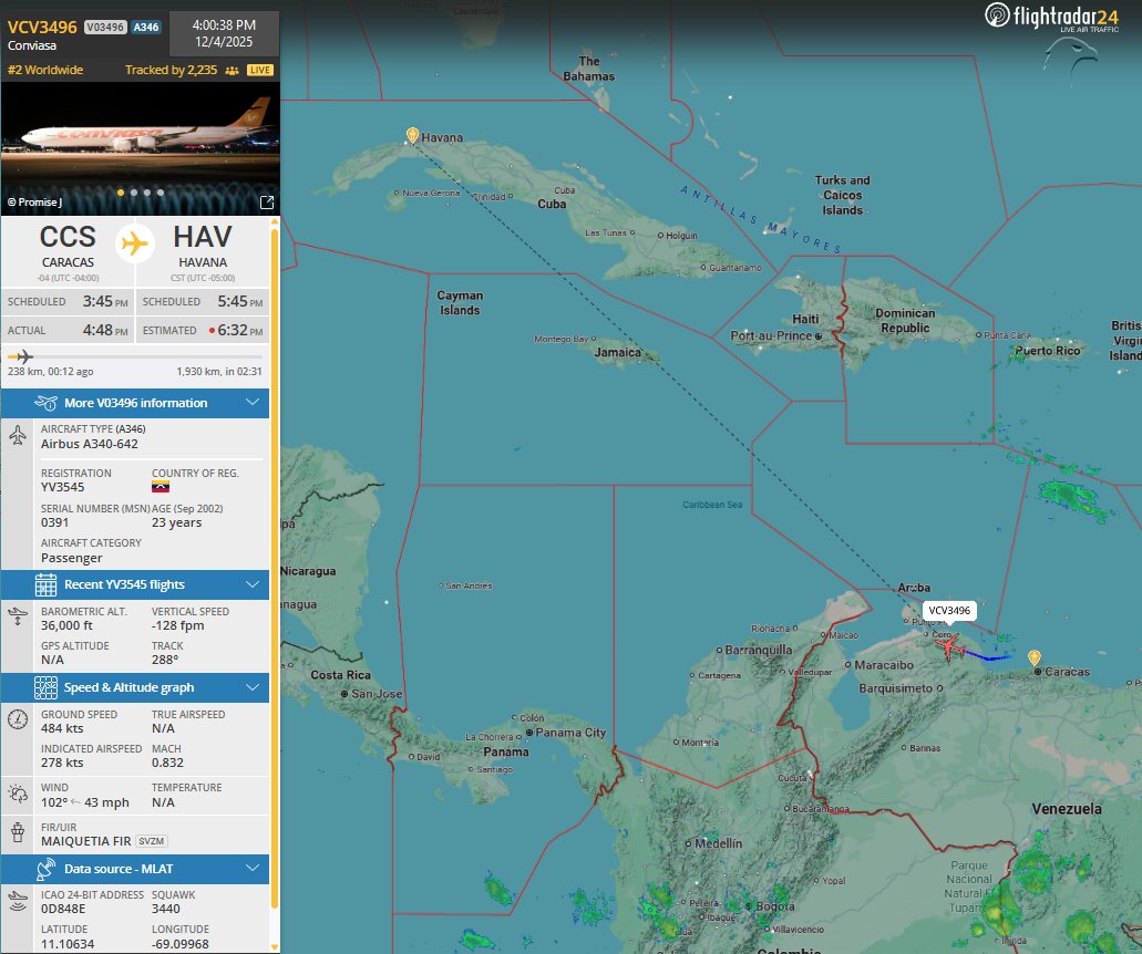 FlconEYES's tweet photo. VCV3496 YV3545 @Conviasa 

#caracas-#habana 
Cuando el barco se hunde....

#AvGeek #ADSB #planespotting #4Dec https://t.co/IQ8PmRuEP9