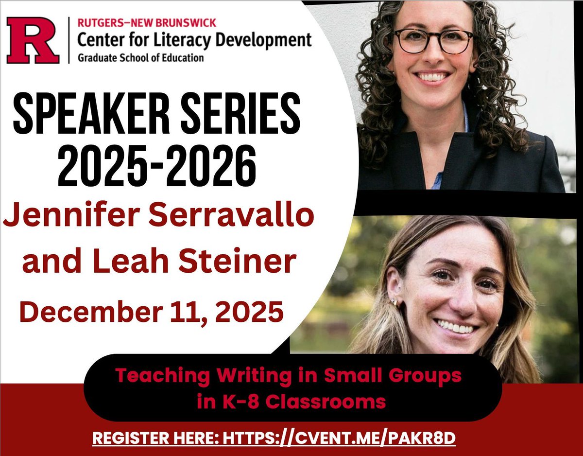 Come learn with us about Teaching Writing in Small Groups at The Center for Literacy Development at Rutgers! 

🗓️ Thursday, December 11 
🕓 9:30 AM - 2:00 PM
📍 Rutgers Busch Student Center

Reserve your spot today ➜ web.cvent.com/event/f09a5487…