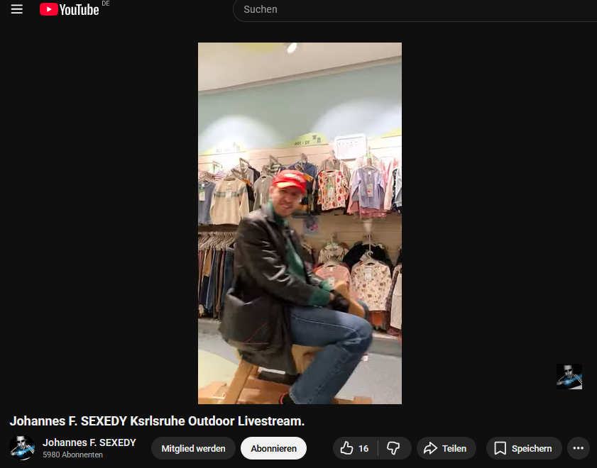 <a href="/RealJfSexedy/">Johannes F. SEXEDY 😎</a> Wieder ein Beweise, wir krank du mittlerweile bist. In einer Kindermoden-Abteilung als 43-jähriger Kinderloser sich aufhalten, ist keine Provokation, sondern einfach schon krank.  Die Verantwortlichen sollten handeln.