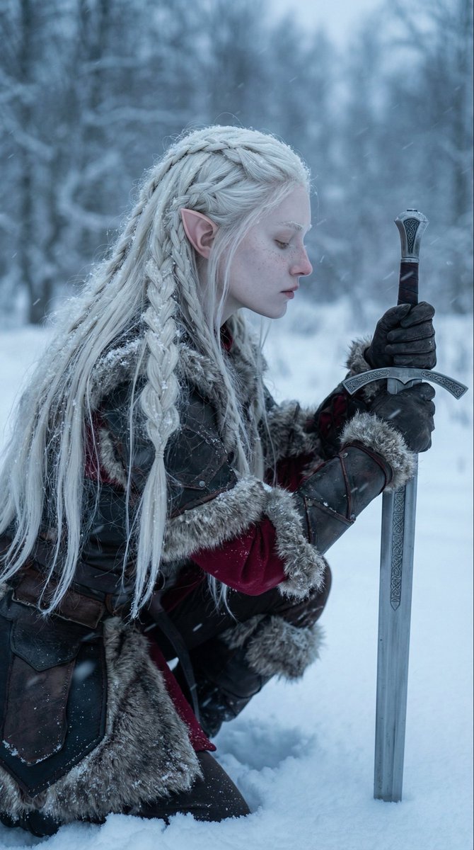 Lovart prompt result: Crafting a Hyperrealistic Elf Warrior in a Snowstorm