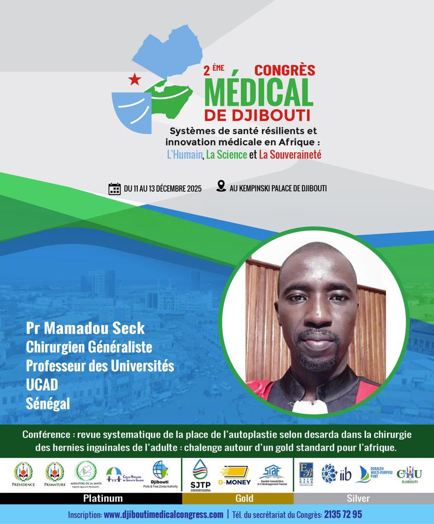 ONPMD's tweet image. Comment adapter les techniques chirurgicales aux réalités africaines ?
Le Pr Mamadou Seck, chirurgien 🇸🇳 présentera :

« Place de l’autoplastie selon Desarda dans la chirurgie des hernies inguinales de l’adulte : challenge autour d’un gold standard pour l’Afrique ». #Congrès2025
