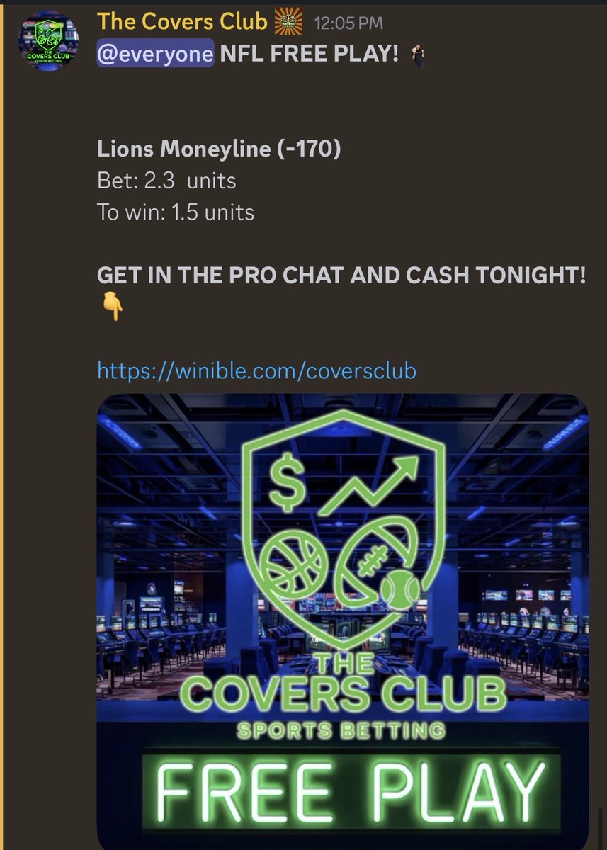 🏈🚨NFL FREE PLAY ALERT! 🚨 🏈

Sportsbooks setting a massive trap on this game!  80% of public pouring money on Cowboys +3

Official Free Play: #Lions ML 

Want all the free action? tap the link below! 👇 

discord.gg/RUpgagaw
