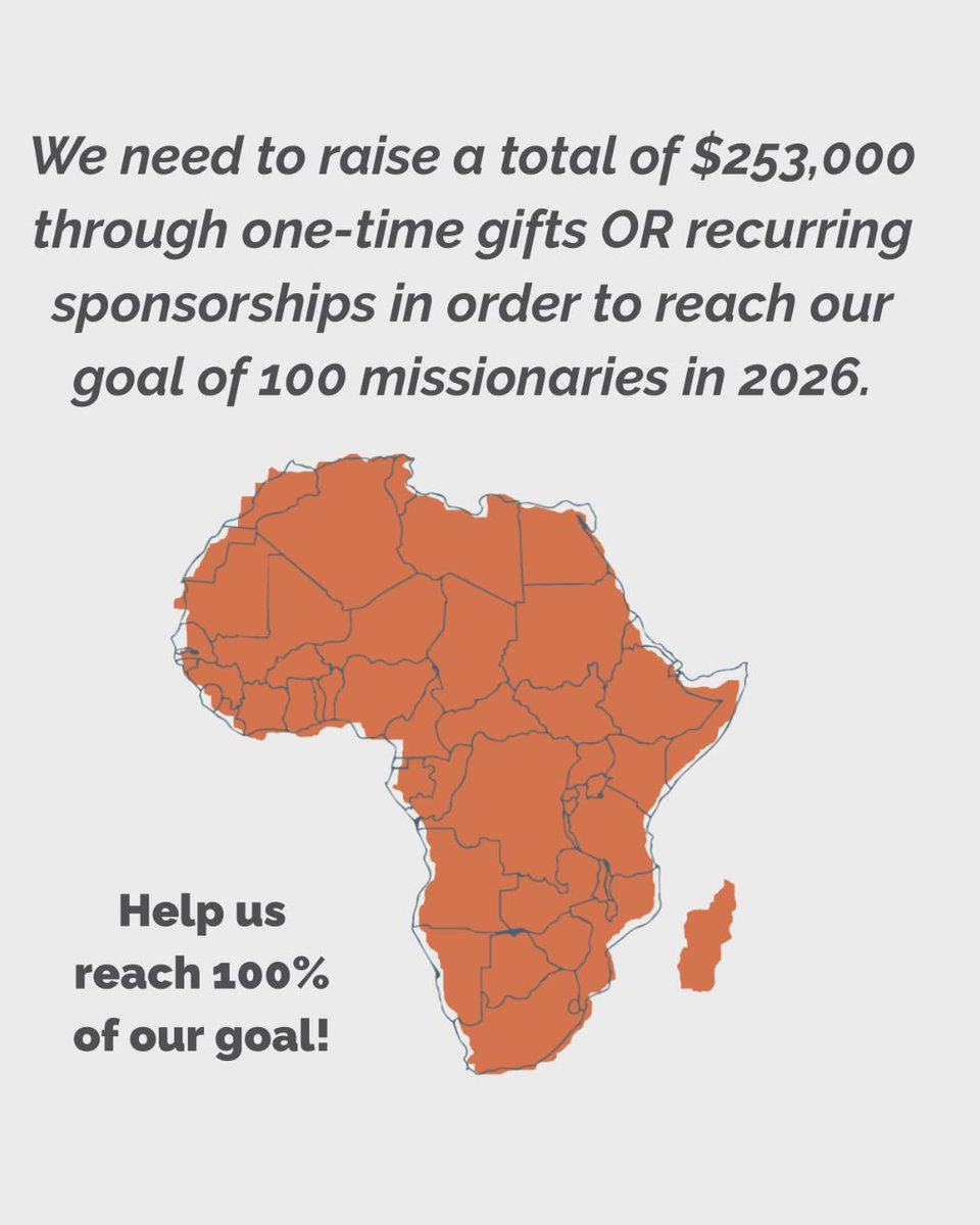 send56's tweet image. To reach our faith goal of 100 missionaries by 2026, we need to raise $253,000 through one-time gifts or recurring sponsorships.

Every gift matters. Every dollar carries the light further.
Will you stand with us?
send56.net