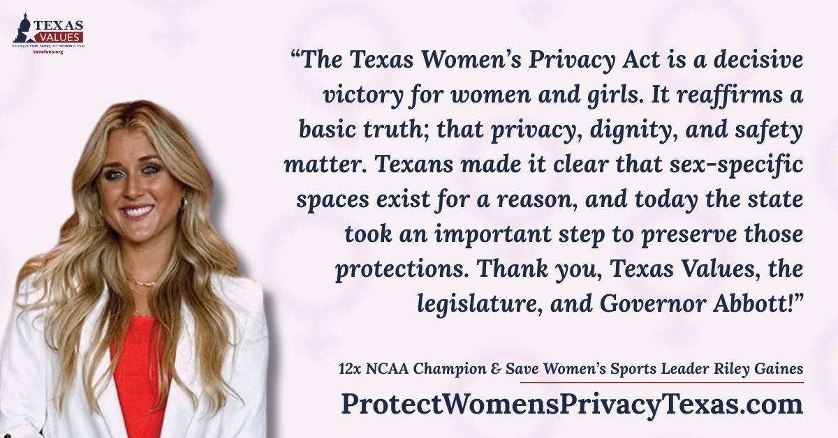 12x NCAA Champion &amp; Save Women’s Sports Leader Riley Gaines on The Texas Women's Privacy Act! A Law to Protect Women in their Private Spaces That Goes into Effect Today 

“The Texas Women’s Privacy Act is a decisive victory for women and girls. It reaffirms a basic truth; that