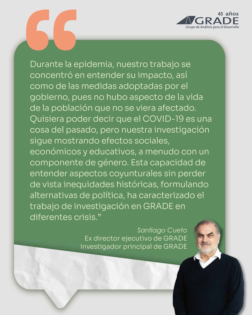 GRADEPeru's tweet photo. #GRADE45 Durante la pandemia, nos enfocamos en entender sus impactos sociales, económicos y educativos. Desde distintas disciplinas, compartimos información comprensible, crítica e independiente para contribuir a la lucha contra esta enfermedad y hacia una recuperación justa. https://t.co/E2Jx0IdBTc