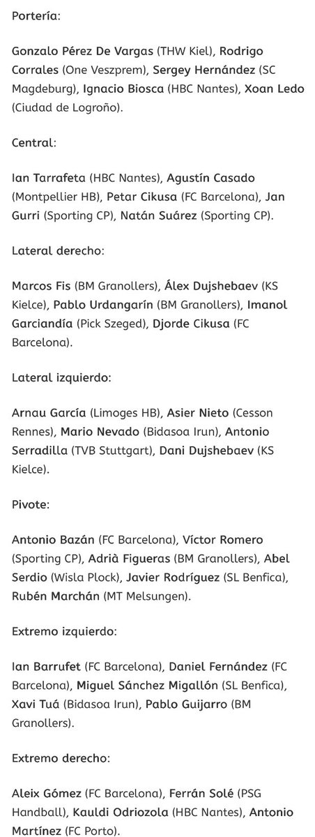 LISTADO DE LOS 35 HISPANOS 🇪🇸🤾🏼‍♂️ SELECCIONADOS POR JORDI PARA EL EUROPEO2026!! 
Que os parece?? Echáis de menos a alguien?