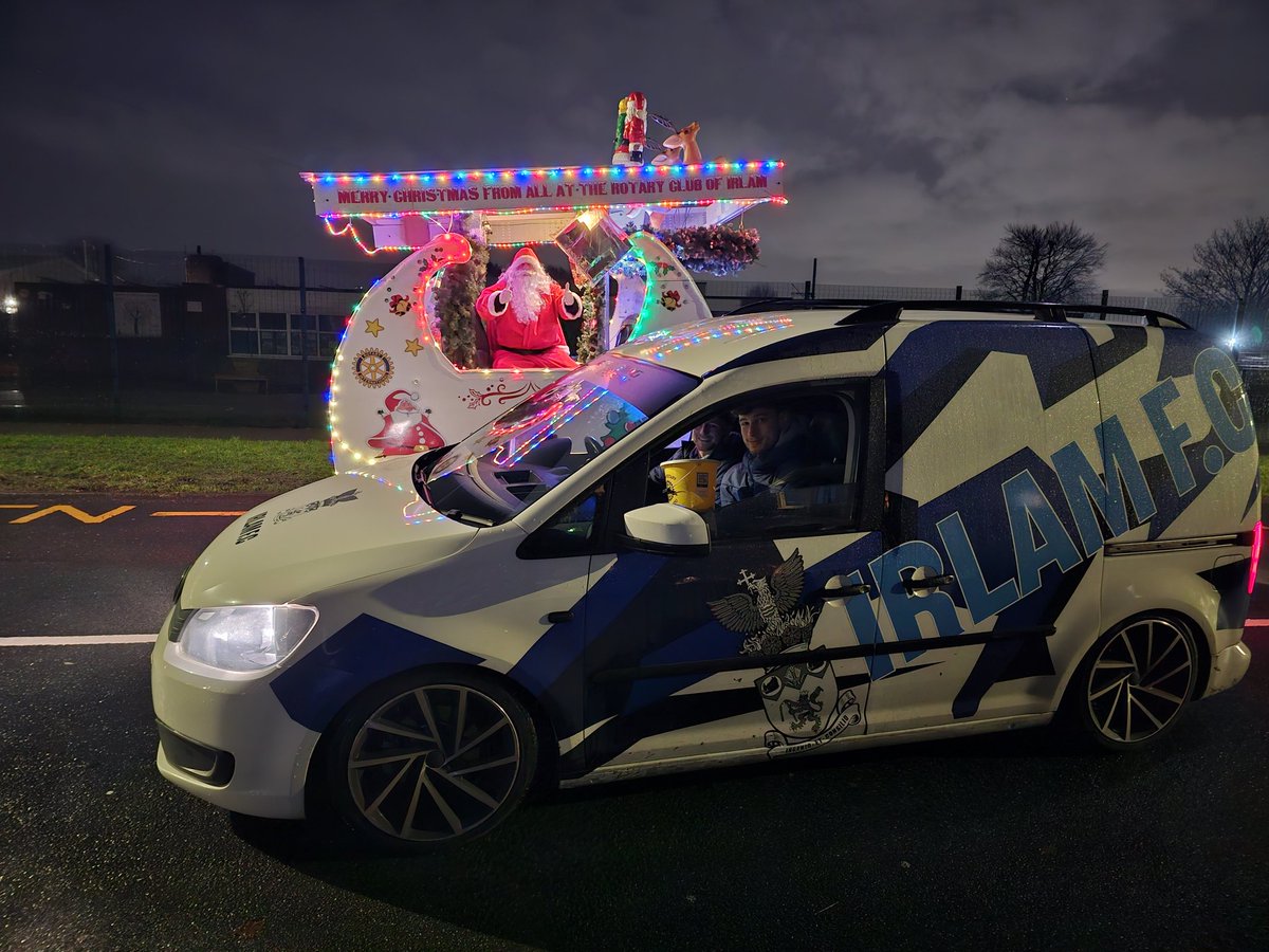 IrlamFC's tweet photo. A great night with the @IrlamRotaryClub Santa float, bringing the Xmas spirit on the Mossvale estate this evening.
Thank you to all the @IrlamFC players and commitee for supporting the evening. https://t.co/2ELYhmeNak