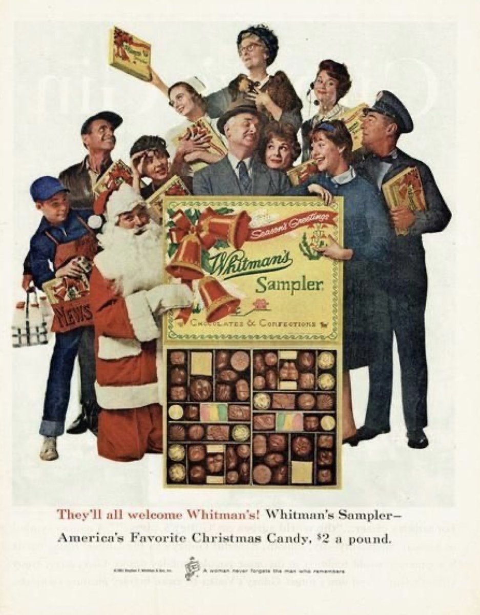 nostalgiapix25's tweet photo. They'll all welcome Whitman's!
Whitman's Sampler
America's Favorite Christmas Candy, $2/lb.
#VintageAd 1961 🎅🏼🤶🏻🎄 https://t.co/mteL4bHFdn