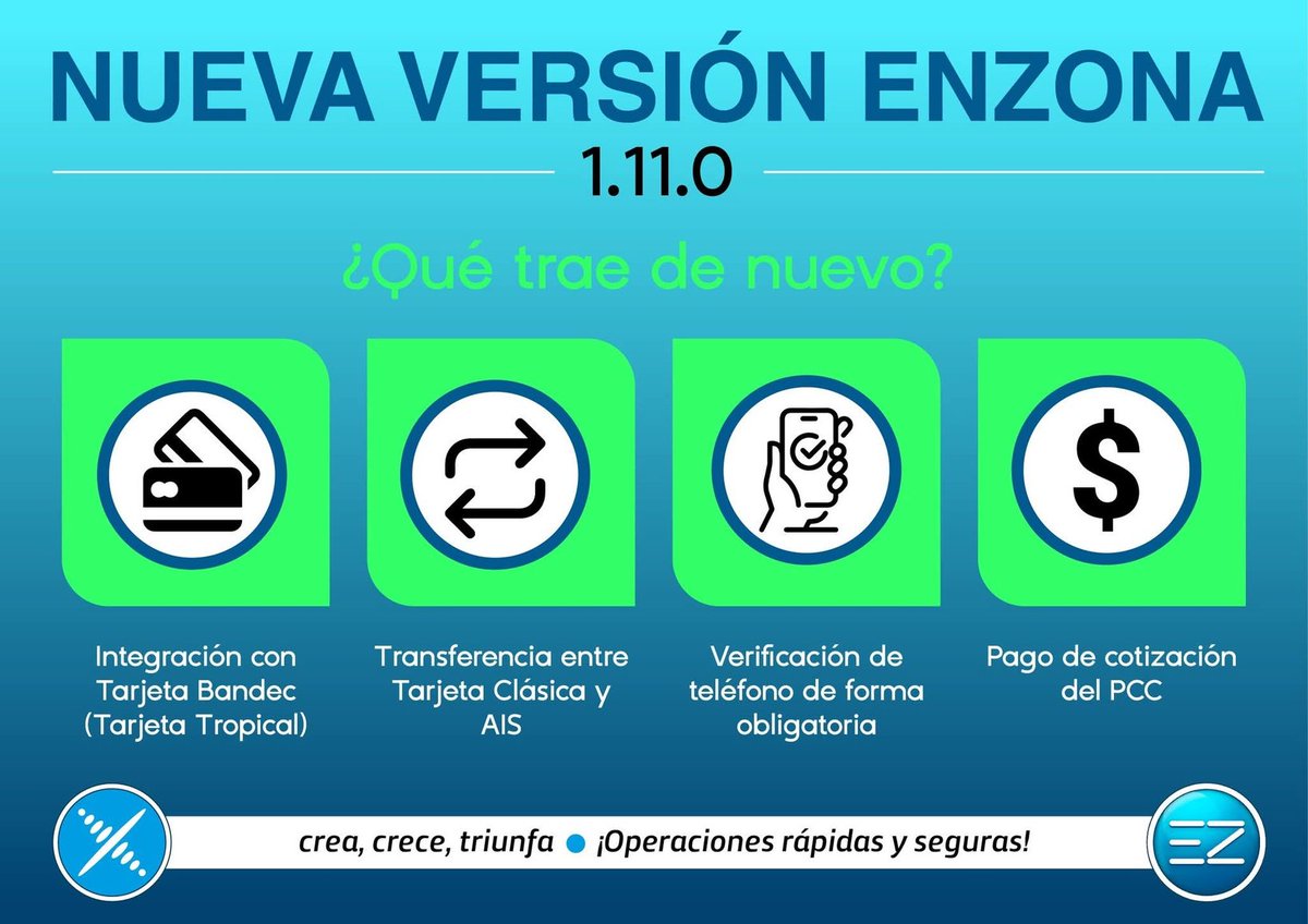 🚀 Ya están disponibles nuevas versiones de #Enzona y #EnzonaComercio‼️
✍️Que traen⁉️
✔ Mejor rendimiento
✔ Una gestión más ágil
✔ Mayor seguridad en cada operación
✨ Más modernas, más rápidas y pensadas para ti.🤑📲
#ComercioElectrónicoEnCuba 🇨🇺 #TransformaciónDigital 🌐