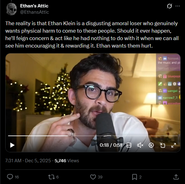 LostSheepNZ's tweet photo. Reminder: These are the same people who are totally comfortable with human skulls being sent to the H3 studio and calling Hila a terrorist and a "valid military target." But somehow Ethan Klein is the one who's amoral and wants physical harm to happen to people. https://t.co/iLEP1ojgBz
