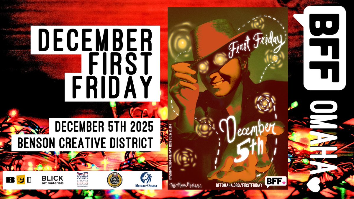 BFFOmaha's tweet photo. BFF Pen Pal | December First Friday Guide 🎄 - https://t.co/OsxlWxr0rW
Krampus Bad Kid Hunt! Big Gay Christmas! BFF Made a Maze! Holiday Markets! Undercurrents at the dock at Trudy's! Music at the BCC! Tis the Season!  PLUS check out all the 2026 artist opportunities! https://t.co/o4IEMKqdwA