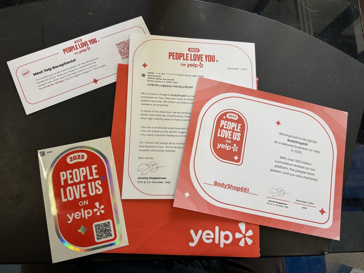BodyShop661Auto's tweet image. 2025 “People Love Us on Yelp”

Cesar661 here from BodyShop661 🙌

Today I received the 2025 “People Love Us on Yelp” award — and the best part? I didn’t spend a single dollar advertising with them. That makes this one feel extra real and earned.

📍 BodyShop661.com