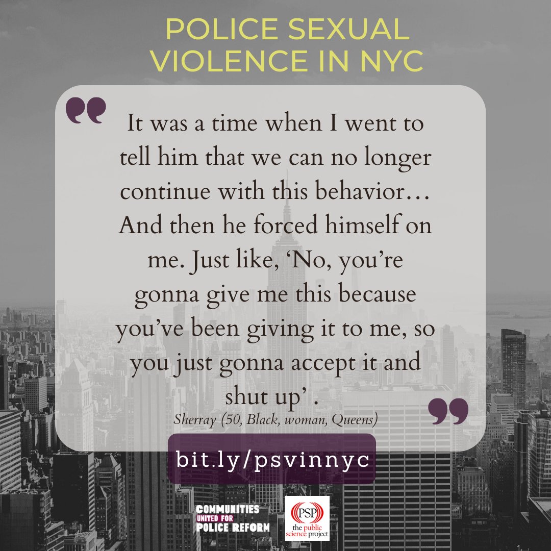 changethenypd's tweet image. Police sexual violence impacts nearly 1 in 5 NYers yet &amp;lt;1% of police officers who commit these acts are held accountable. This crisis must be addressed through oversight, transparency &amp;amp; accountability. Read our new report bit.ly/psvinnyc &amp;amp; article bit.ly/nycpsvam