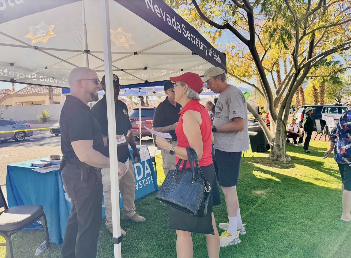 NVSOS's tweet photo. The @NVSOS Securities team was proud to participate in the 3rd Annual Sun City Night Out during National Preparedness Month with other law enforcement agencies. The team shared resources w Nevadans to learn about investing &amp; fraud prevention. Find info: https://t.co/FtScT8Q36I https://t.co/EUNKWa7hxE