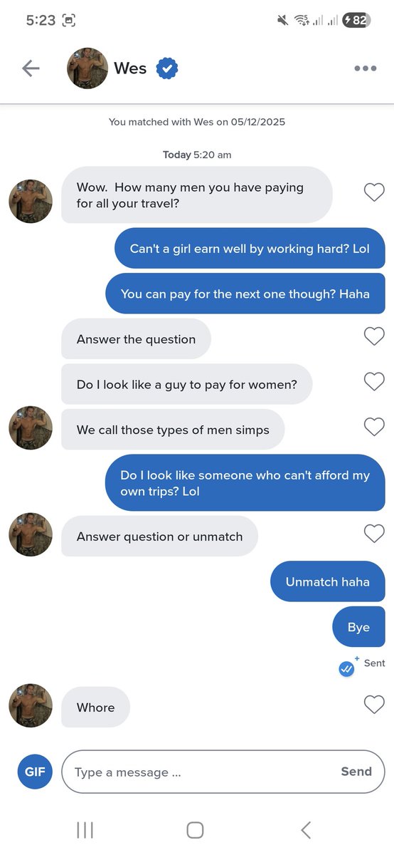 LZblows's tweet photo. God forbid a woman works and earns good money to pay for her own travel. Lol

His Tinder account is verified so this is *most likely* him.

And before you go attacking me, I was being sarcastic (obviously) when asking him to pay for my next trip. https://t.co/YxuBAZirTh