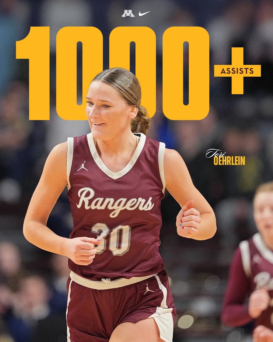 GopherWBB's tweet image. Following tonight’s game, @OehrleinTori is only the 2nd girls basketball player in the state of Minnesota with 1,000+ points, 1000+ rebounds, and now… 1000+ assists!

Congrats, Tori!👏

#SkiUMah | #Gophers〽️