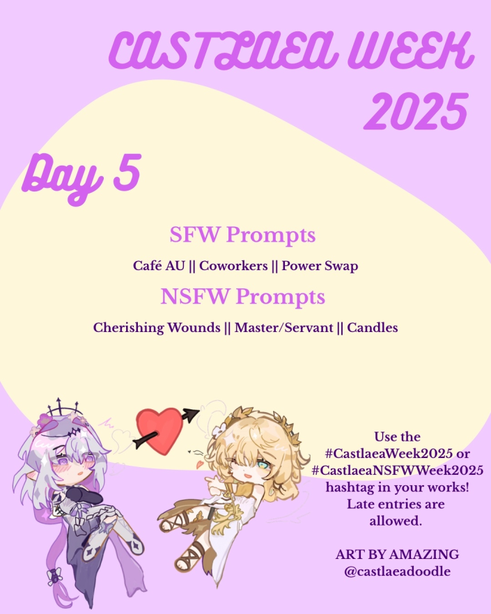 Castlaea_week's tweet photo. Castlaea Week 2025 Day 5 has begun! 💜💛 https://t.co/5jIQmWqTXZ