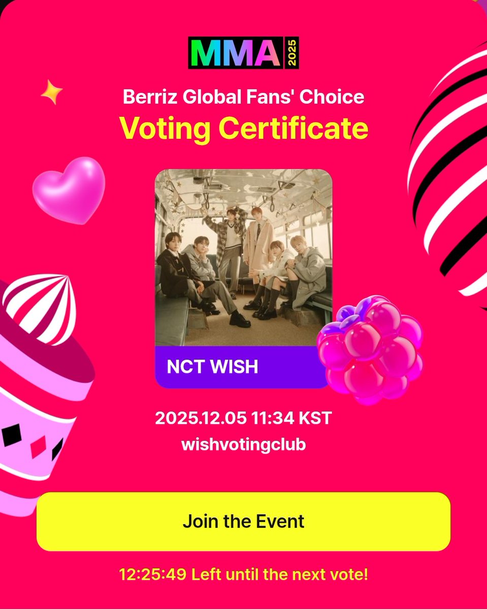 🗳 MMA 2025 Berriz Global Fan's Choice

K-Wishzens have worked hard to award the Top 10 Bonsang for uri wishes. It's time for us to give them a win too through Berriz Fan's Choice. Let's keep voting, Wishzen💚

🔗berriz.in/en/mma2025with…

#MMA2025_BerrizVote #NCTWISH
