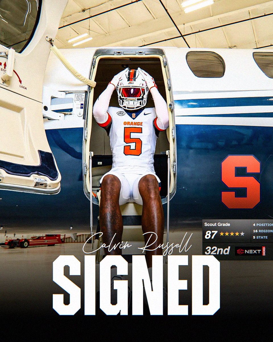 Calvin Russell has officially signed with Syracuse 🍊 <a href="/14gump_/">Calvin Russell Dual Sport Ath</a> 

The Orange land the No. 4 ranked wideout in the nation as the headliner of their 2026 class. At 6’6” with strong hands and elite agility, he’s a matchup problem for any defense. 

espn.com/college-sports…