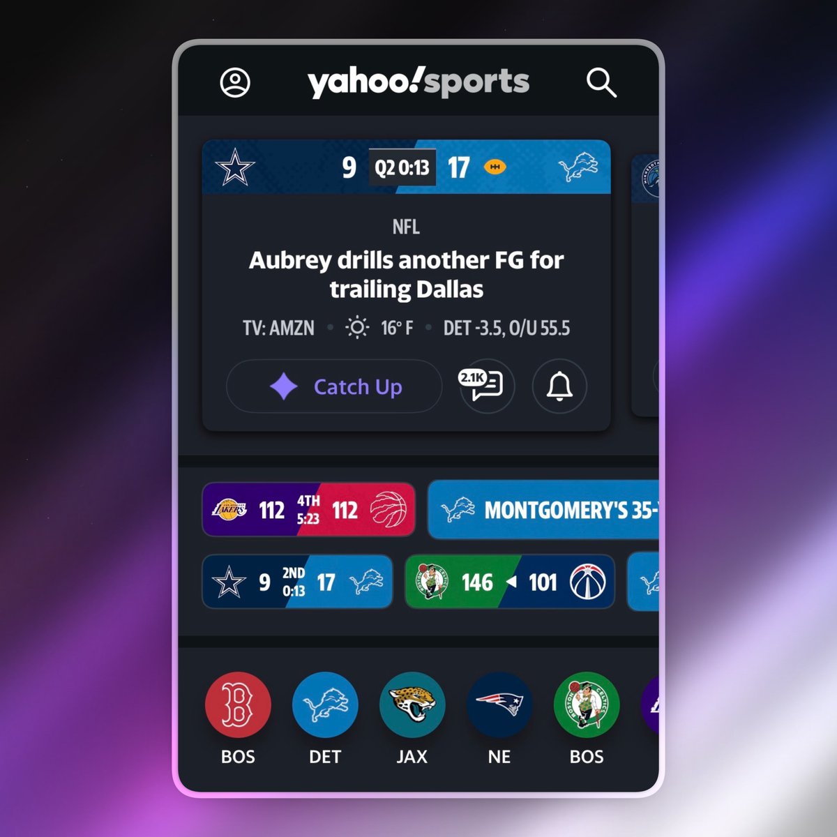 Lions 20, Cowboys 9 at halftime. Try the new Game Breakdowns feature in the @YahooSports app to get 