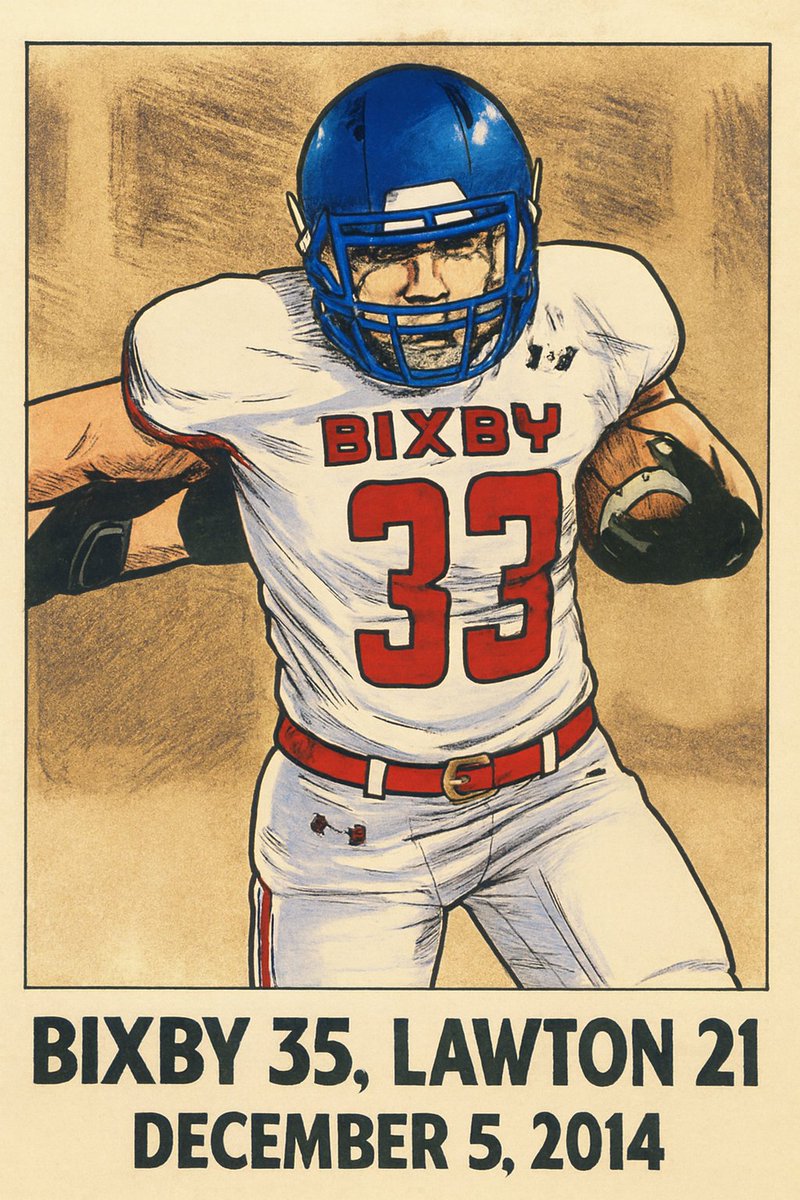 On this day in 2014, the Bixby Spartans won their first state championship, 35-21 over Lawton at Moore Stadium behind 229 yards and two touchdowns rushing by Nic Roller. The Spartans have won nine more gold balls since then and will play for their 11th Saturday against Owasso.