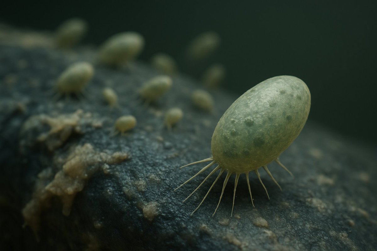 ミクロファグス・レヴィアエル
【Microphagus leviaer】
Cryptonema 界 Cetochlorota 門 Microphagus 属に属する、体長0.3〜0.8ミリの寄生性微生物。通常は完全なクリプトビオシス状態で海中を漂い、代謝はほぼ停止している。