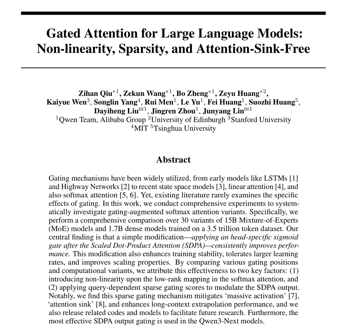 NeurIPS 2025 最優秀論文賞は、この論文に授与されました。Attention メカニズムにより、言語モデルはどのトークンがより重要かを判断できますが、制限があります。たとえば、トークン自体の重要性に関係なく、最初に表示されるトーク