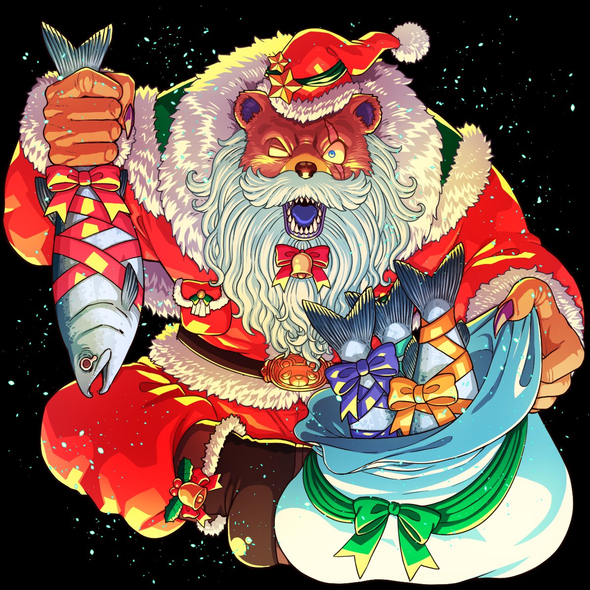 DragonPoker_aso's tweet photo. 【ドラポ新SS情報】メンテ後から開催の『選抜RSガチャ』に、新SS『サンタグリズリー』が登場じゃ！クリスマスといえばシャケじゃからのぉ？！北の国から立派な獲物を持ってきてくれたぞい！ただし天然のシャケを生で食べるのは危険じゃ。生食できる普通のサーモンを選ぶのじゃぞ～！ https://t.co/4Hw90qxP9D