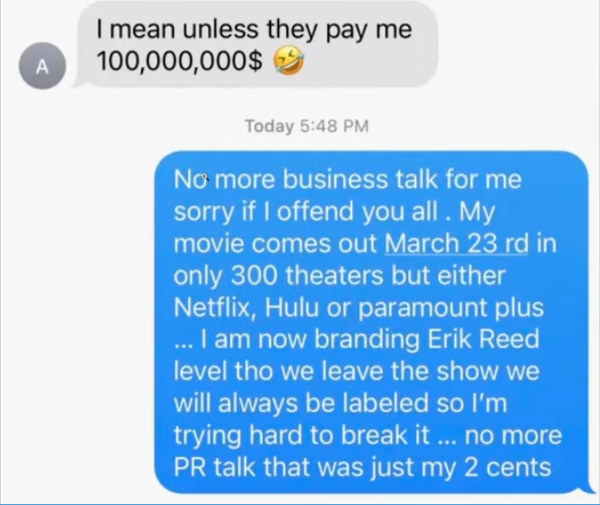 やれやれ!
@HenryResilient は、JDF、エイミー・ジョー・ジョンソン、および第三者 (デビッド・ヨストとされる) の間で交わされた、「MMPR: Once & Always」となる番組の再結成に関するテキスト メッセージ