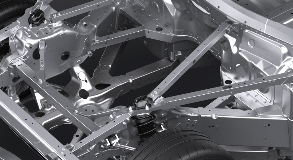 전면 주조 서브프레임을 섀시에서 제거할 수 있는지 또는 통합형인지 말하기 어렵습니다. 전체 서브프레임을 떨어뜨릴 수 있다고 가정하지만 불분명합니다.