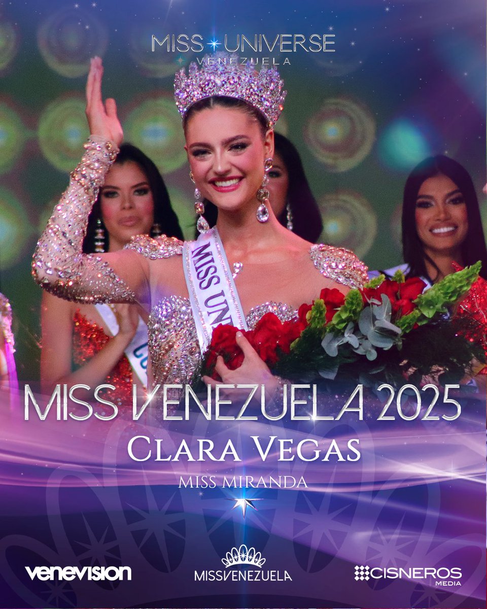 MissVzla's tweet image. 💎 LA CORONA HA ELEGIDO SU NUEVA MAJESTAD 💎

​CLARA VEGAS es, oficialmente, la nueva Miss Universe Venezuela 2025. ✨

​El cetro de la belleza nacional ha pasado de manos, y con él, se renueva un legado de triunfos universales. Clara Vegas, asume la responsabilidad de llevar el…