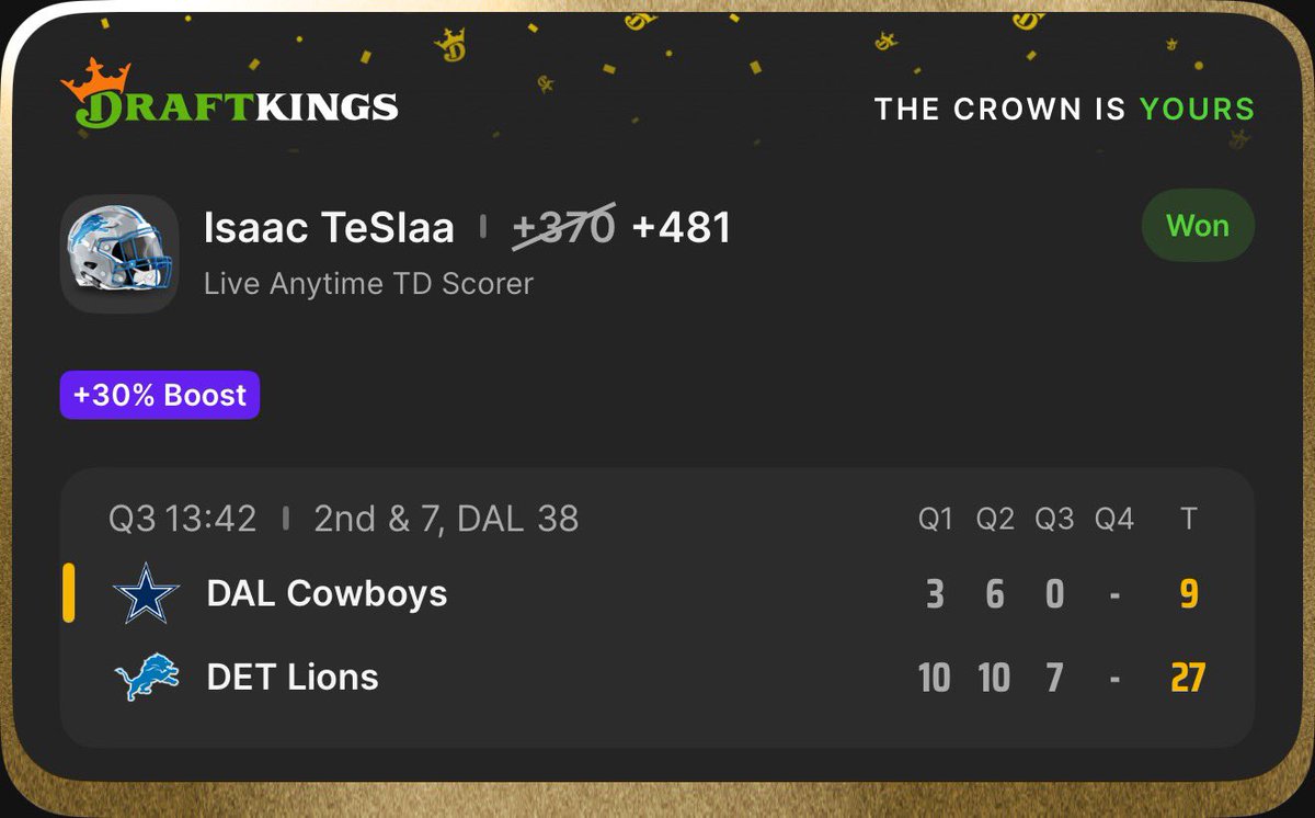 Cashed TeSlaa for the Cord too 🏈

Could’ve gotten even better Odds later into the game 💰

<a href="/SYNNER_CITY/">SYNNERS</a> <a href="/SynBets/">SYN</a>