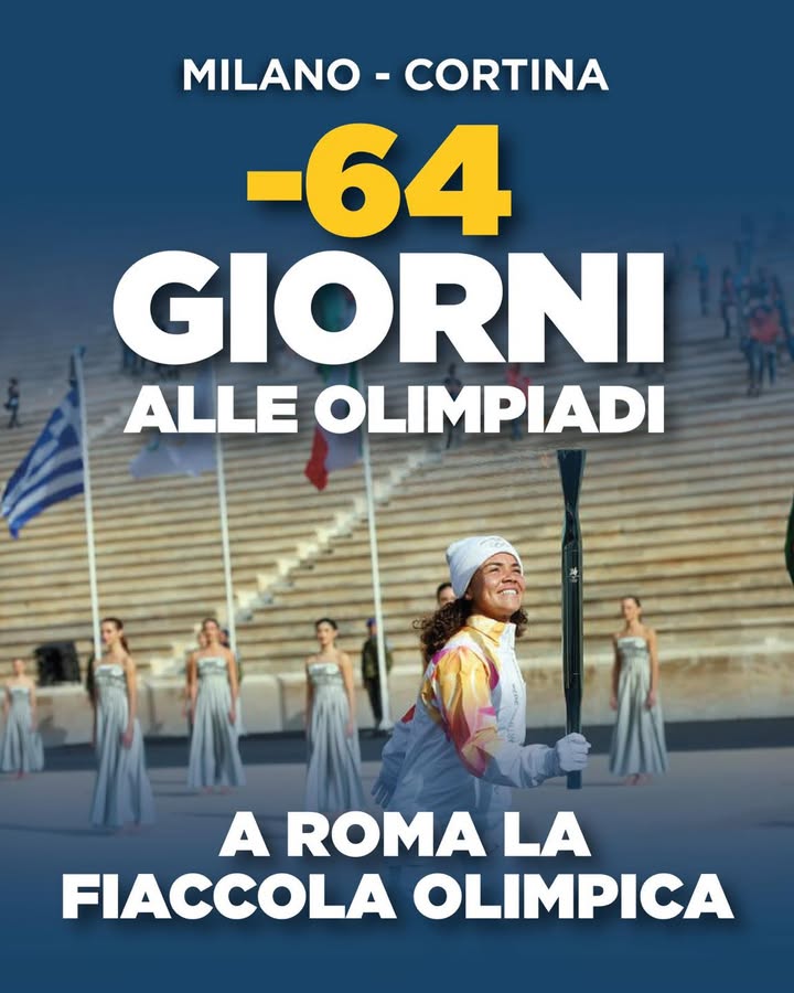 -64 GIORNI ALLE OLIMPIADI: A ROMA LA FIACCOLA OLIMPICA

Un passaggio carico di storia apre oggi il cammino verso Milano Cortina 2026: la fiamma olimpica entra in Italia dopo essere stata accesa, lo scorso 26 novembre, nell’iconico sito di Olimpia. Da… facebook.com/32699486613646…