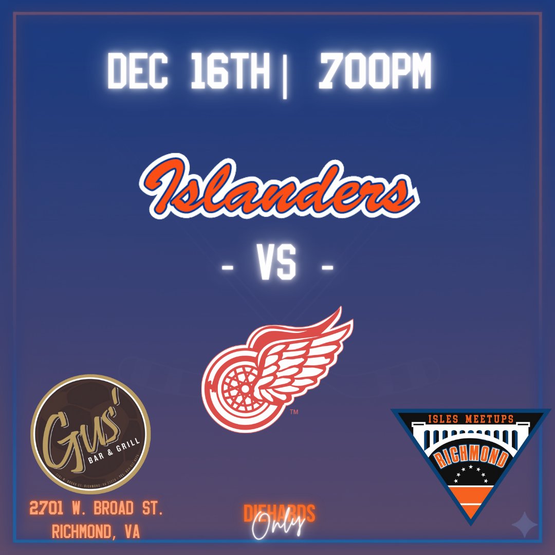 We’re meeting up on Dec 16th and it’s against the Wings! Last time we faced them we watched the boys roll to a 5-0 win. Come hang out, talk hockey w/ great company #Isles #Islesmeetups