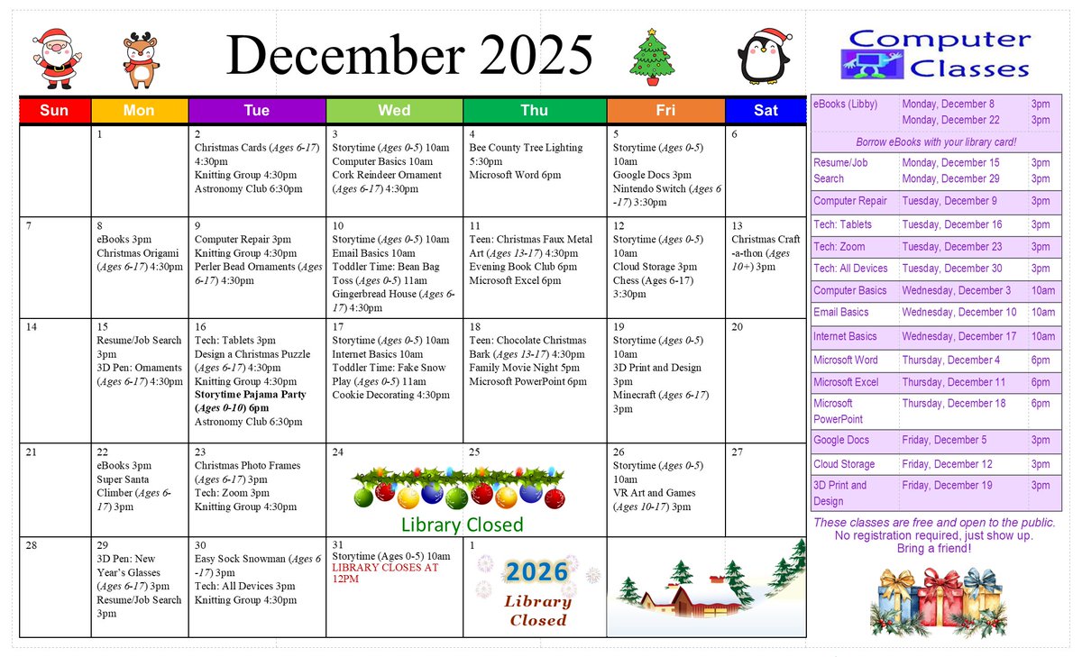 jbbcl's tweet photo. December 2025 Library Calendar https://t.co/ELGSMNmlEO