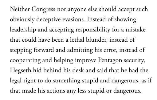 nxthompson's tweet image. No @RadioFreeTom does not have respect for Hegseth's sniveling and deceptive response to the Inspector General investigating #signalgate. theatlantic.com/ideas/2025/12/…