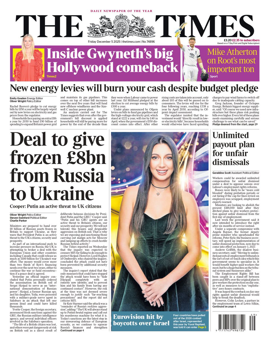 CapKeir's tweet image. 'Deal to give frozen £8bn from Russia to Ukraine'  and 'New energy levies will burn your cash despite budget increase'; the politicians and the 'elites' who control the UK and the rest of Europe hate each and every one of you.