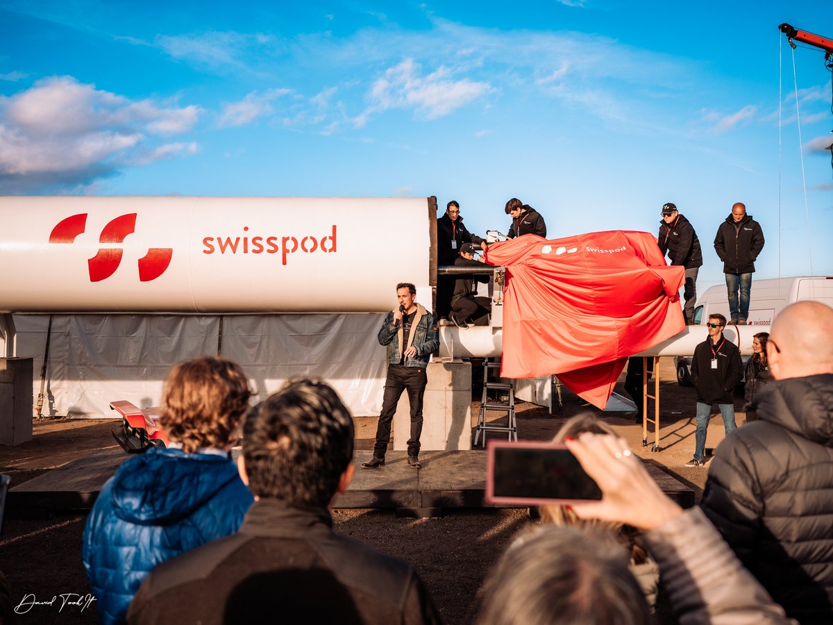 swisspod's tweet image. Our first #Hyperloop vehicle. All the around-the-clock work came down to this moment, and made it real!  The plot twist: a live mission pushing the tech to record-breaking speeds, on the largest infrastructure in the world. It was the best view and the best feeling. In the world!
